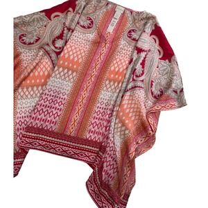 Chicos Womens Red Pink Paisley Geometric Kaftan Poncho Top Size S/M Relaxed Fit